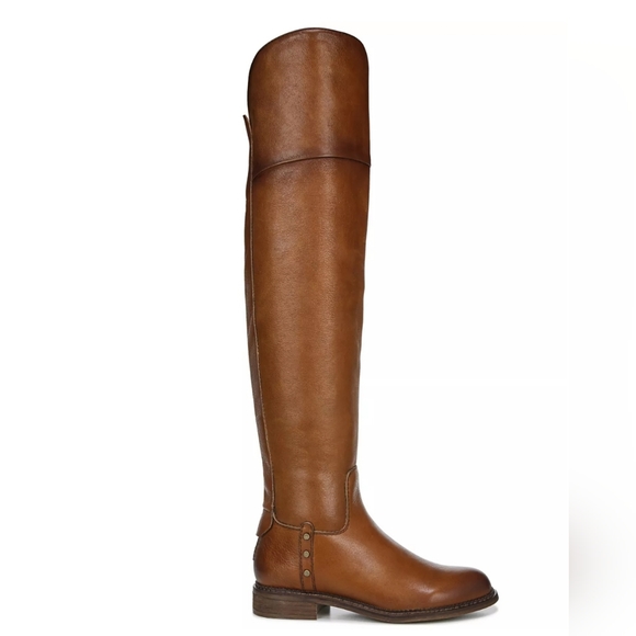 Stylish Franco Sarto x Anthro Cognac Leather OTK Boots - Picture 4 of 11